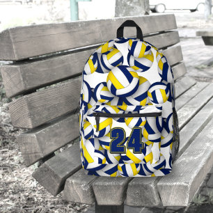 blue gold school colours volleyball player name printed backpack