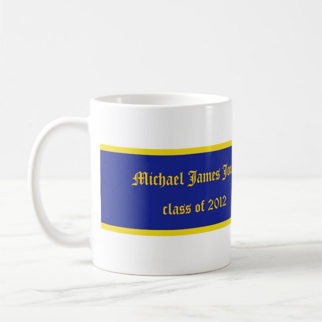 Blue & Gold School Graduation Photo Collage Mugs (Left)
