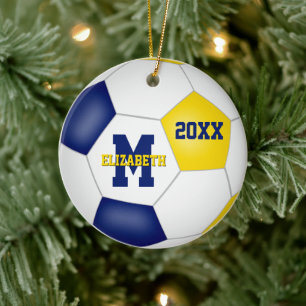 blue gold school sports team colors soccer ceramic tree decoration