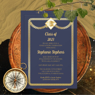Blue Gold Serpentine Graduation Party Invitation
