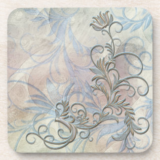 Blue Gold Shaded Floral Corkback Coaster Sets