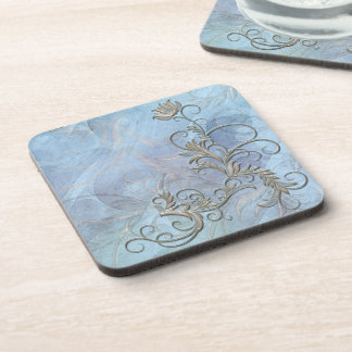 Blue Gold Shaded Floral Corkback Coaster Sets