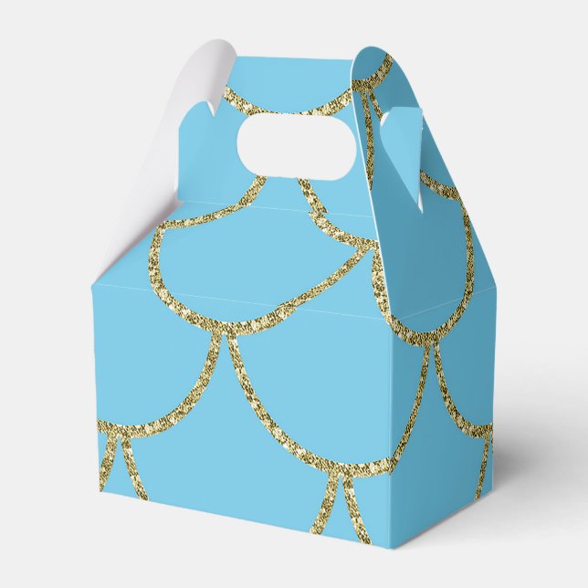Blue & Gold Shimmer Mermaid Birthday Party Favour Favour Box (Back Side)