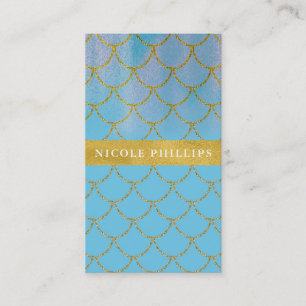 Blue & Gold Shimmer Mermaid Scales Glam Trendy Business Card