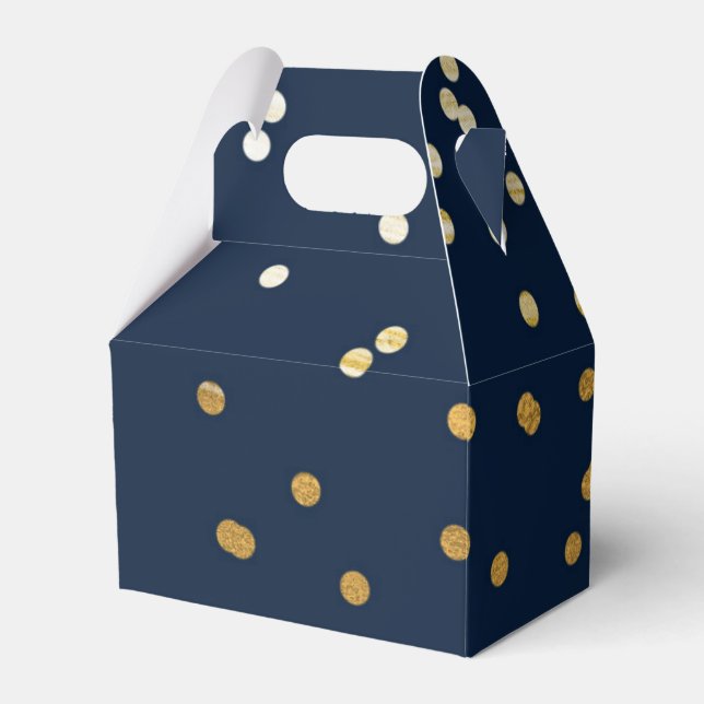Blue & Gold Shiny Confetti Dots Chic Modern Favour Favour Box (Front Side)