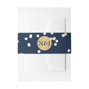 Blue & Gold Shiny Confetti Dots Modern Invitation Invitation Belly Band