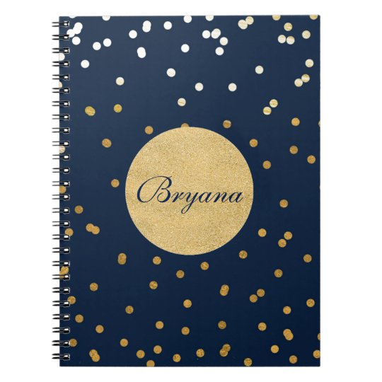 Blue & Gold Shiny Confetti Dots Modern Notebook