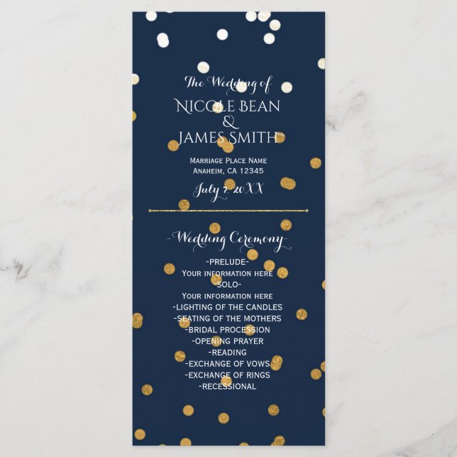 Blue & Gold Shiny Faux Foil Confetti Program Rack Programme (Front)