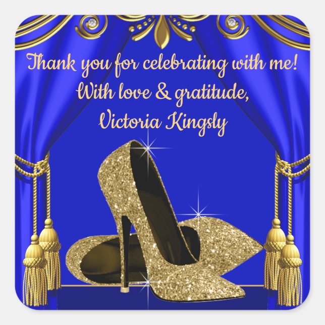 Blue Gold Shoe Birthday Party Favour Stickers (Front)