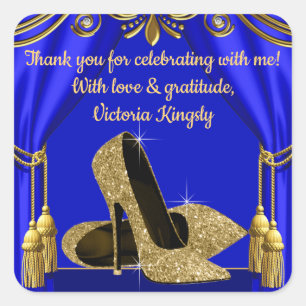 Blue Gold Shoe Birthday Party Favour Stickers