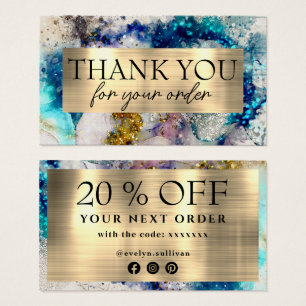 Blue Gold Silver glitter watercolor discount card