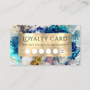 Blue gold silver glitter watercolor loyalty card
