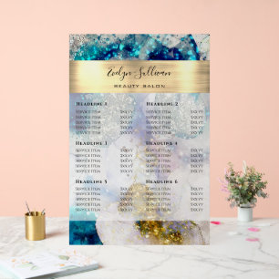 Blue Gold Silver Glitter Watercolor Price List Acrylic Sign