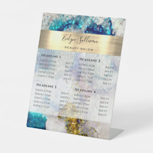 Blue gold silver glitter watercolor Price List Pedestal Sign