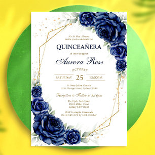 Blue Gold Silver Mis Quince Quinceañera Birthday Invitation