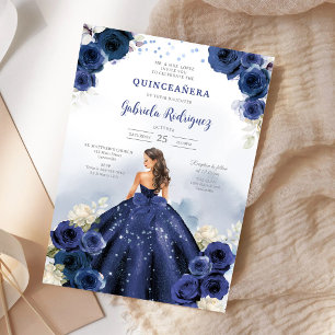 Blue Gold Silver Mis Quince Quinceañera Birthday Invitation