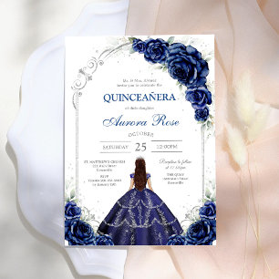Blue Gold Silver Mis Quince Quinceañera Birthday  Invitation