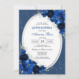 Blue Gold Silver Mis Quince Quinceañera Birthday Invitation