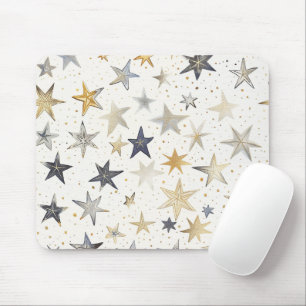 Blue Gold Silver Stars Mouse Mat