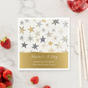 Blue Gold Silver Stars Wedding  Napkin