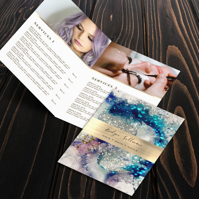 Blue gold silver watercolor service menu brochure (Creator Uploaded)
