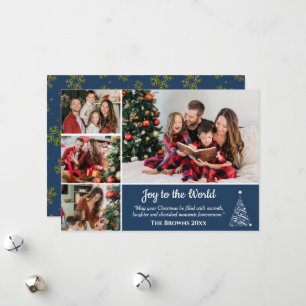 Blue Gold Snowflake 4 PhotoCollage Christmas Card