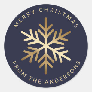 Blue Gold Snowflake Family Merry Christmas Classic Round Sticker