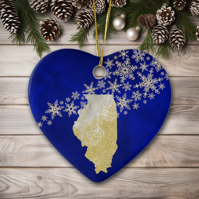 Blue Gold Snowflake Illinois Heart Ceramic Tree Decoration (Creator Uploaded)