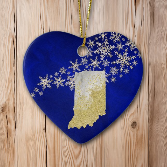 Blue Gold Snowflake Indiana Heart Ceramic Tree Decoration (Creator Uploaded)