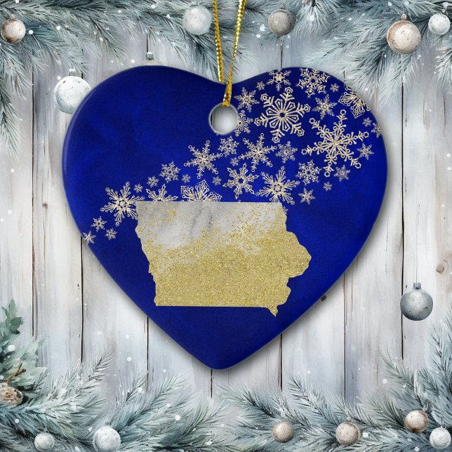 Blue Gold Snowflake Iowa Heart Ceramic Tree Decoration (Creator Uploaded)
