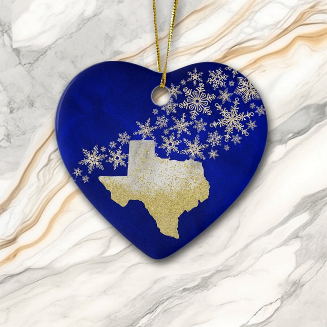 Blue Gold Snowflake Texas Heart Ceramic Tree Decoration (Creator Uploaded)