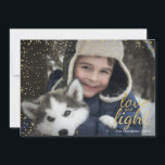 Blue & Gold Snowy Love & Light Hanukkah Photo Card<br><div class="desc">Stylish and cute Hanukkah Holiday Photo Card is perfect for all your friends and family this holiday season. Features blue watercolor paint strokes on the back with gold stars and snowflakes on the back. The front has gold snowflakes and gold "Love and Light." Customise the text with your family name...</div>