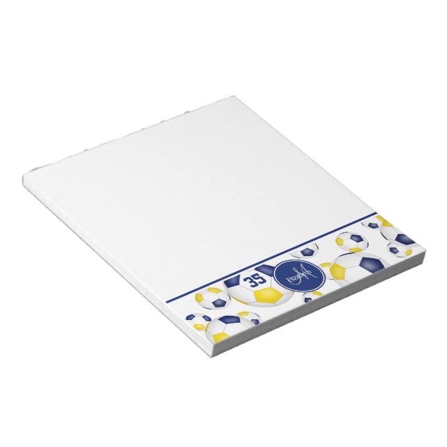 blue gold soccer balls accent athlete gifts notepad (Angled)
