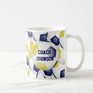 blue gold soccer school team colours coach gift coffee mug