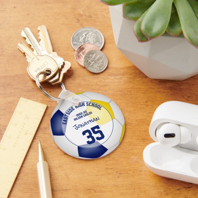 blue gold soccer team kids sports gifts under 10  key ring (Desk)