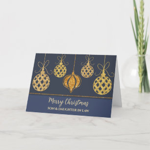 Blue Gold Son & Daughter in Law Merry Christmas Card