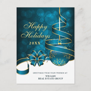 Blue Gold Sparkle Christmas Corporate Greeting Postcard
