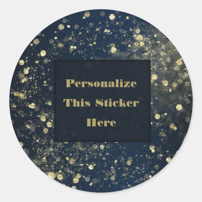 Blue & Gold Sparkling Lights Glam Sparkle Glitter Classic Round Sticker (Front)