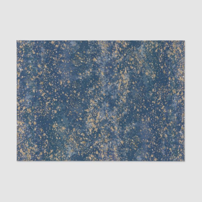 Blue & Gold Splatter Glam Modern Tissue Paper (Front)