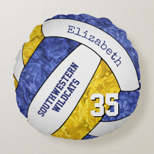blue gold sports keepsake gift girls volleyball round cushion
