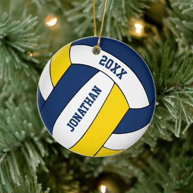 blue gold sports team colours boys volleyball ceramic tree decoration (Tree)