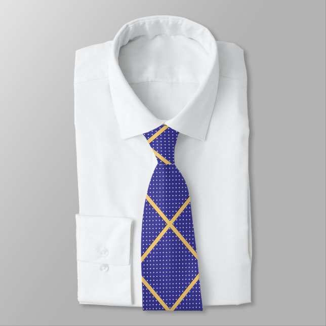 BLUE GOLD STAR GRID MENS TIE (Tied)
