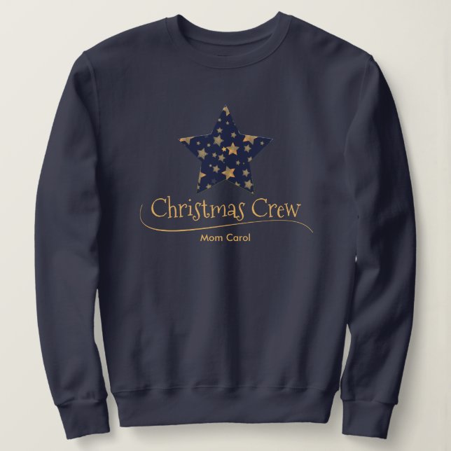 Blue Gold Star Matching Personalised Christmas Sweatshirt (Design Front)