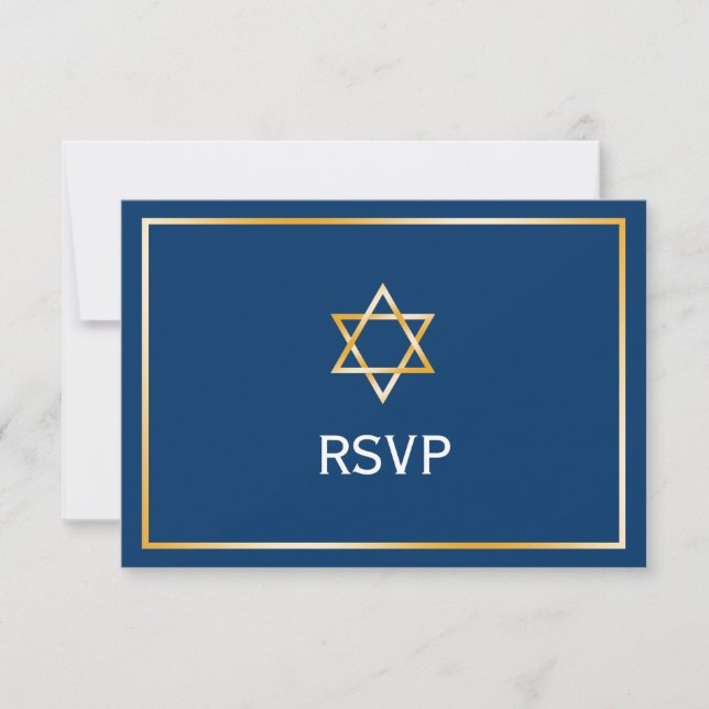 Blue Gold Star of David Bar Mitzvah RSVP (Front)
