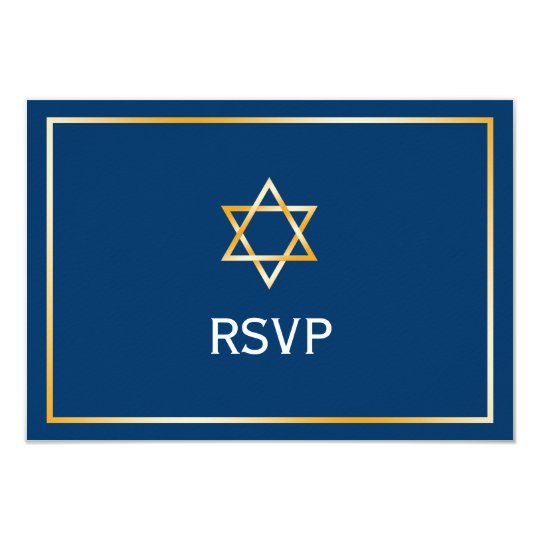 Blue Gold Star of David Bar Mitzvah RSVP Card
