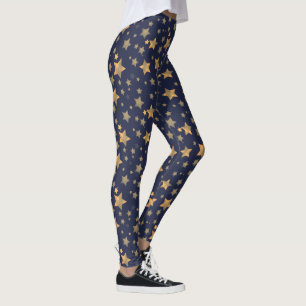 Blue & Gold Star Pattern Vintage Christmas Leggings
