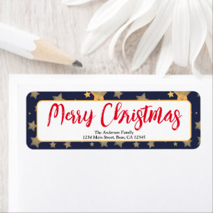 Blue Gold Star Vintage Christmas Return Address