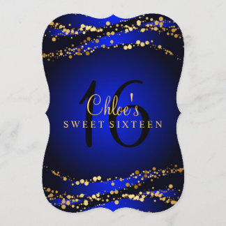 Blue & Gold Stardust Sweet 16 Invitation