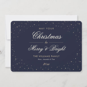 Blue Gold Starry Christmas Holiday Card
