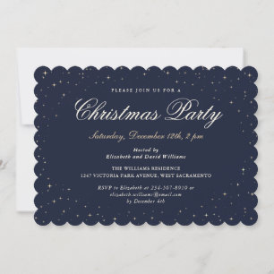 Blue Gold Starry Christmas Holiday Party Invitation